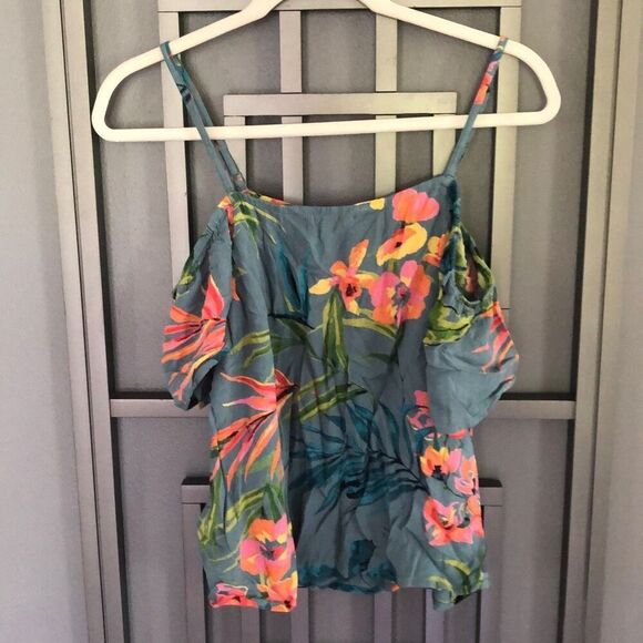 Billabong floral Hawaiian spaghetti strap off the shoulder top cropped size S - Picture 1 of 5